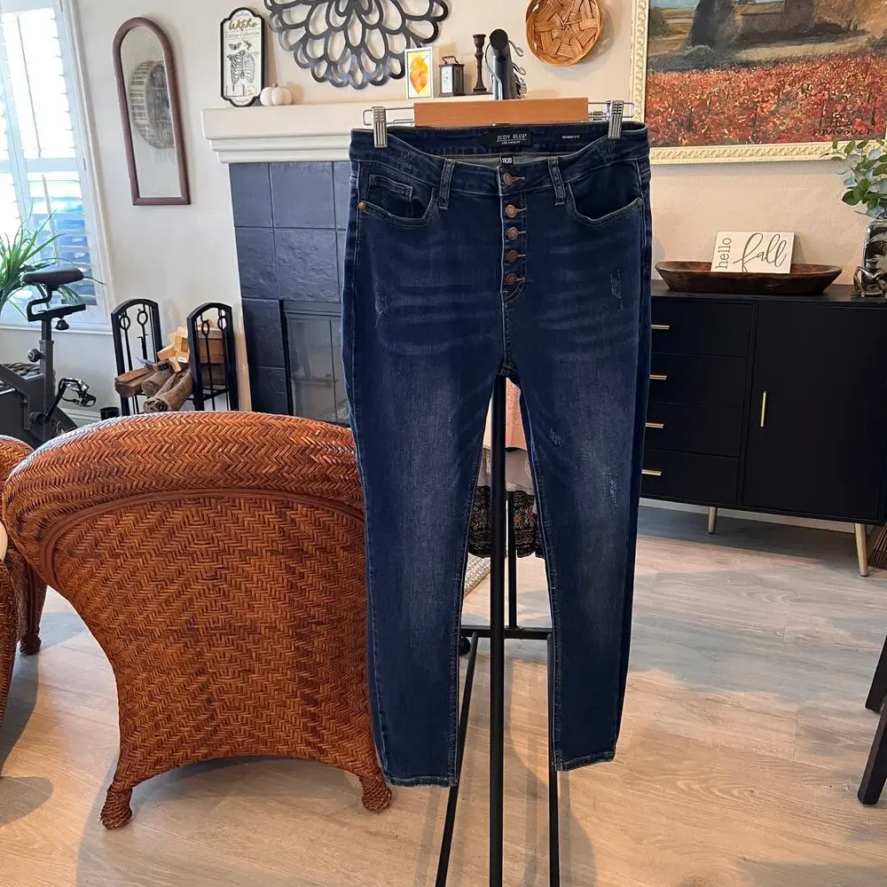 Judy Blue Jeans Womens Size 11/30 Rose Classic Button Fly Skinny Distressed